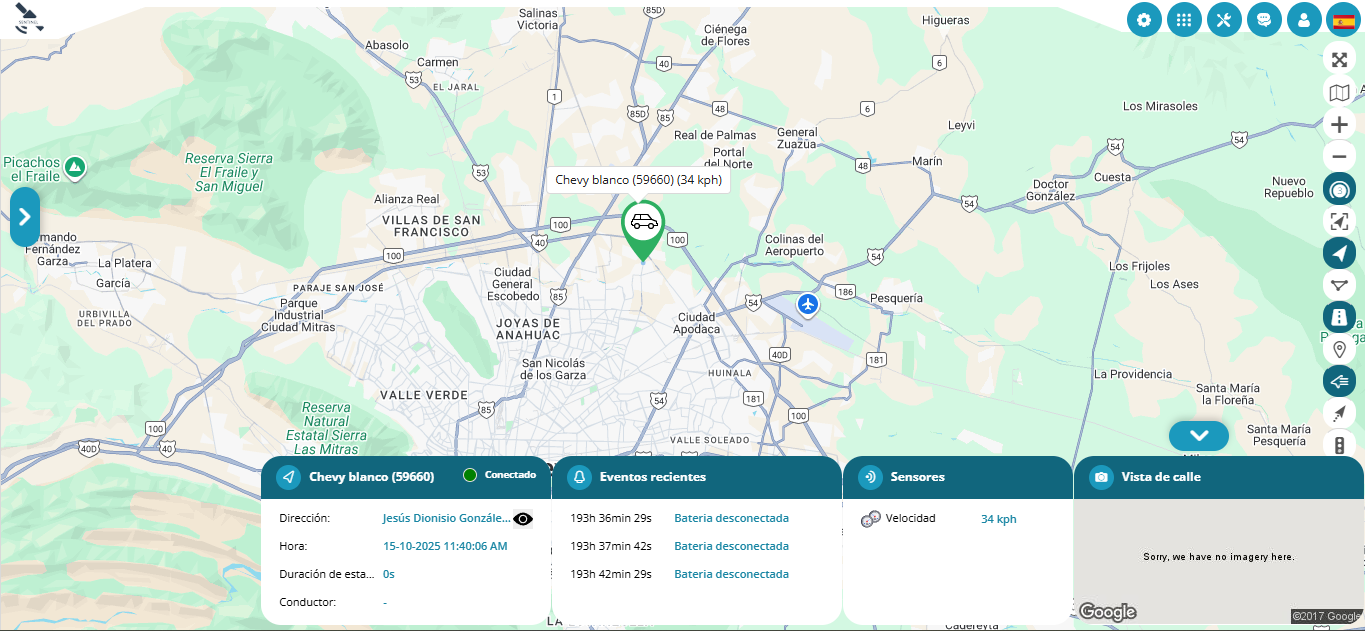 Interfaz web operando en Monterrey